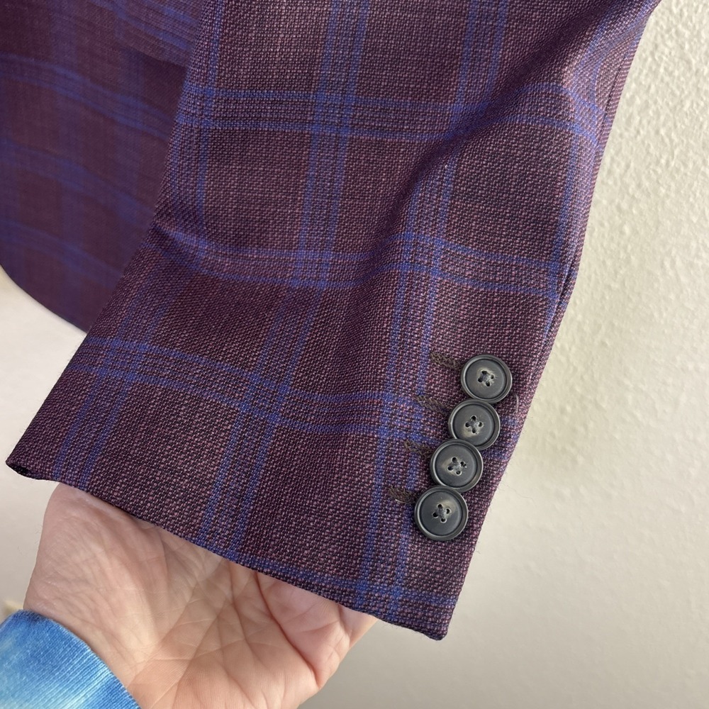 Emporio Armani G-Line Purple Check Wool Sport Coat Super 130's 56 EUR 46 US - Picture 4 of 16